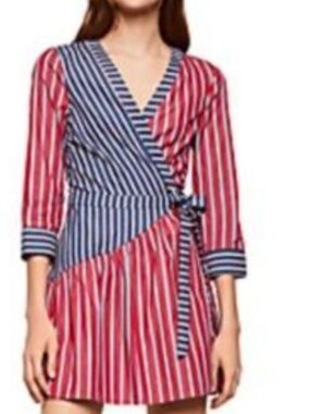 BCBGeneration Red and Blue Striped Wrap Patriotic Mini Dress in size Small